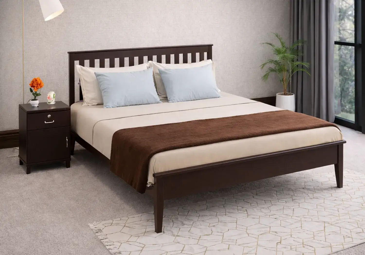 Solid Wood Double Bed and Mattress Combo